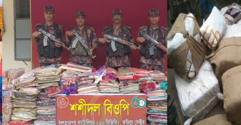 কুমিল্লার ব্রাহ্মণপাড়া সীমান্তে অর্ধ কোটি টাকার ভারতীয় পণ্য আটক
